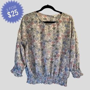 Sale Reitmans Women’s Blouse L White Sheer Floral Long Sleeves